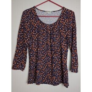 Boden Women's Top Floral 3/4 Sleeves Brown Round Neck Size 8 Boho Garden